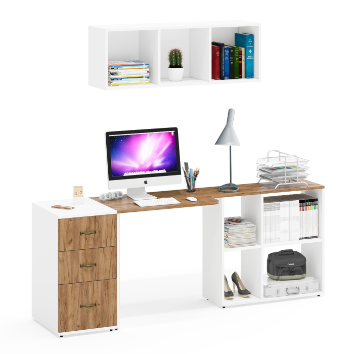 Домашние кабинеты, Универсальный письменный стол с тумбой с ящиками и верхней полкой Лидер-8