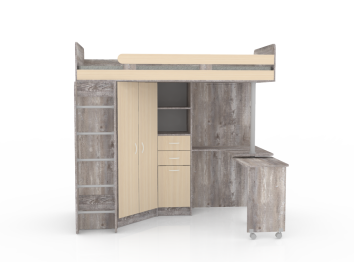 Кровать чердак Юниор 3 с металлической лестницей, Бетон