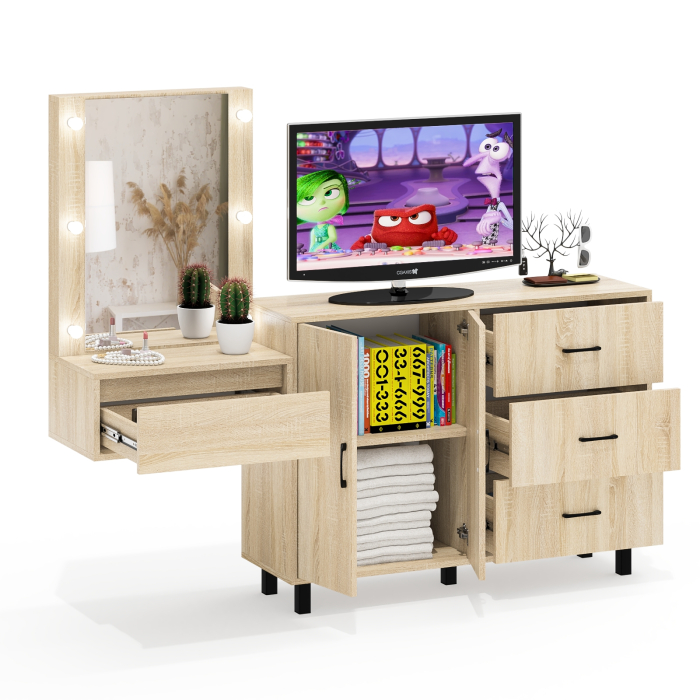 С зеркалом, Стол косметический навесной с подсветкой и тумба-комод 123-1204.