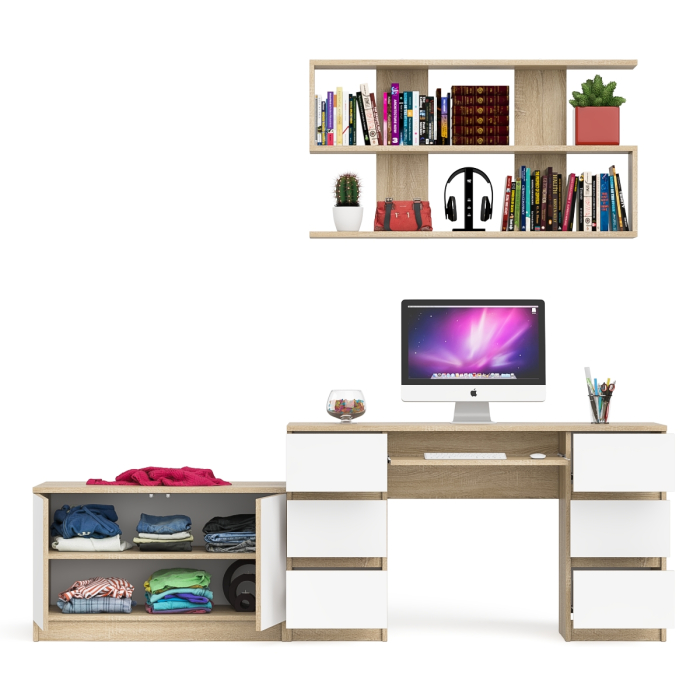 Домашние кабинеты, Стол компьютерный Мори МС-2 с верхней полкой и тумбой МА900.1