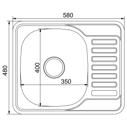 Мойка врез 58х48 (0,8) прав вып 3 1/2 MIXLINE 18см с сифоном