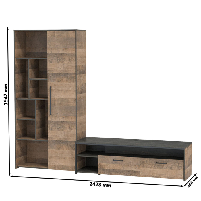 Стенки для гостиной, Тумба для ТВ и техники и шкаф-стеллаж с дверкой Трувор