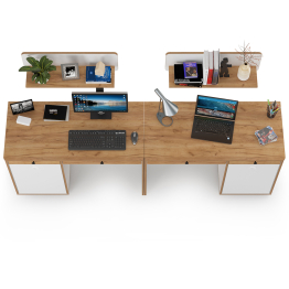 Письменные столы с навесными полками для двоих детей Вуди