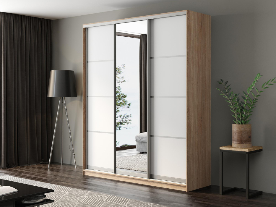 Шкафы-купе, Шкаф-купе Айсберг 200 СОНОМА (белый/зеркало)