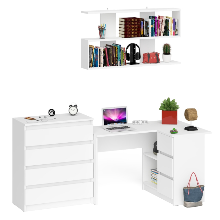 Домашние кабинеты, Книжная навесная полка Мори с угловым компьютерным столом МС-16 правым и комодом Мори МК800.4