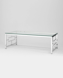 Журнальный стол БРУКЛИН 120х60 (Прозрачное стекло/Сталь серебро)