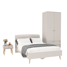 Шкаф 2-х дверный с кроватью двуспальной Афина 1400 и прикроватной тумбочкой