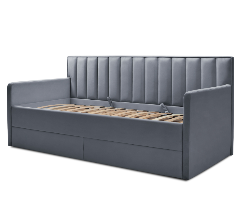 Мягкая кровать, Кровать с  дополнительным спальным местом  и боковинами Порше, микровелюр