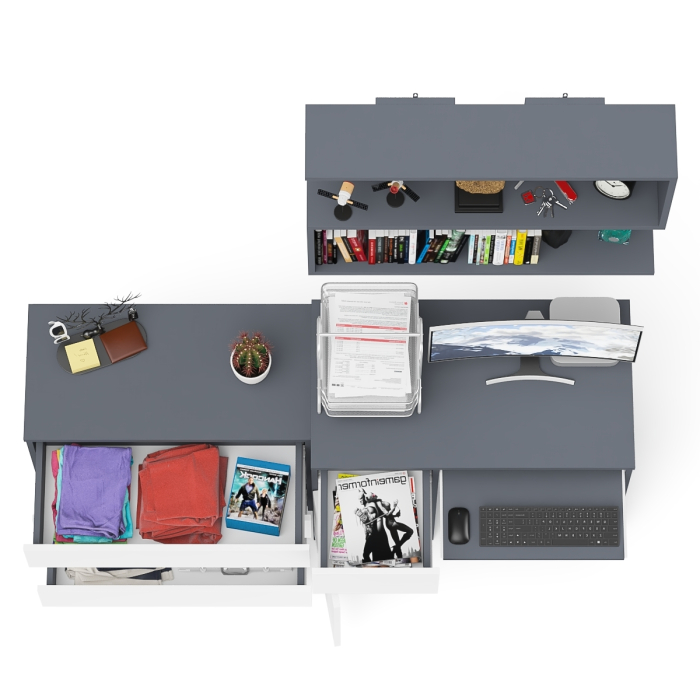 Прямые компьютерные столы, Однотумбовый стол компьютерный Мори МС-1 левый с комодом три ящика и навесной полкой 900