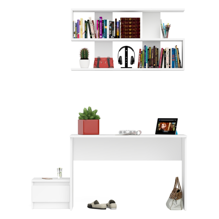 Прямые компьютерные столы, Стол письменный Мори 1200 с тумбочкой и навесной полкой 1200