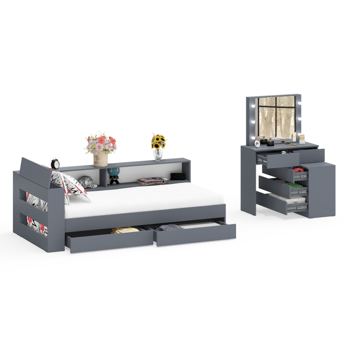 Спальные гарнитуры, Столик косметический с лампочками 110 и Ксения 900 односпальная кровать с ящиками и прикроватным блоком