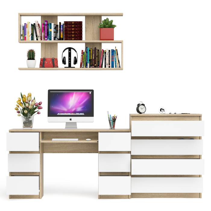 Домашние кабинеты, Стол письменный Мори МС-2 с комодом МК800 4 ящика и полкой 1200