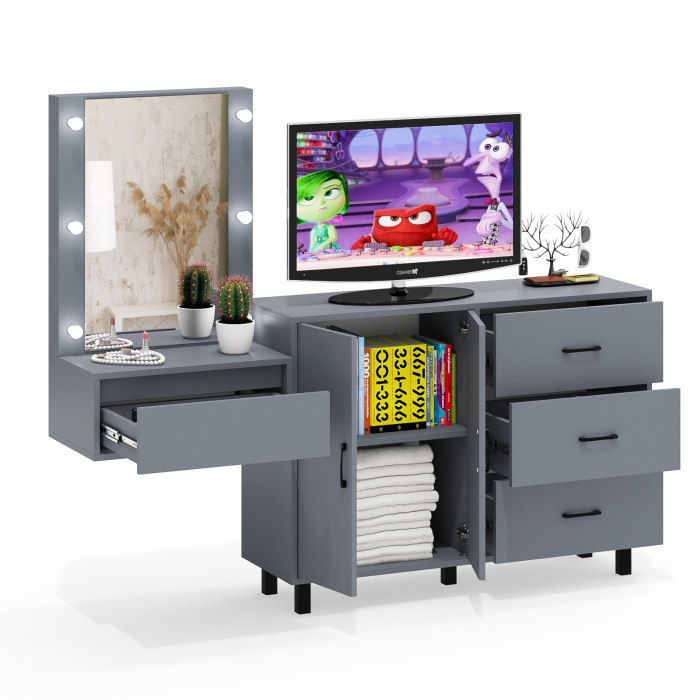 С зеркалом, Стол косметический навесной с подсветкой и тумба-комод 123-1204.