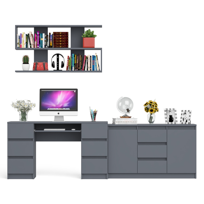 Домашние кабинеты, Двухтумбовый стол компьютерный с ящиками МС-2 с тумбой-комодом и полкой 1200 Мори