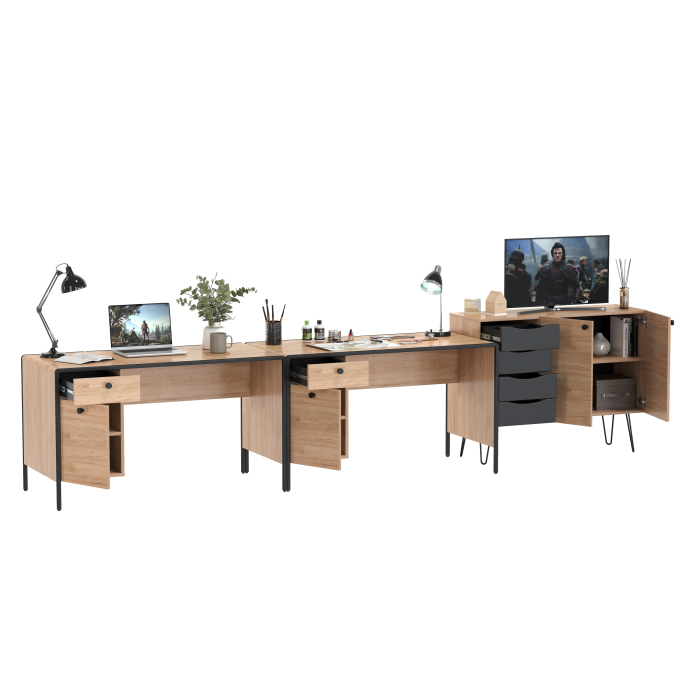 Домашние кабинеты, Рабочее место для двоих человек из двух письменных столов и комода Брюс