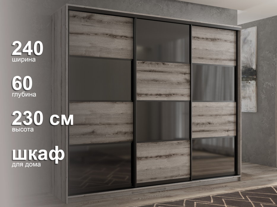 Шкафы-купе 3-х дверные, Шкаф-купе 3х дверный Кааппи 13 240х60