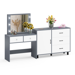 Стол туалетный для спальни с лампочками СТ-5 и тумба-комод 122-1204