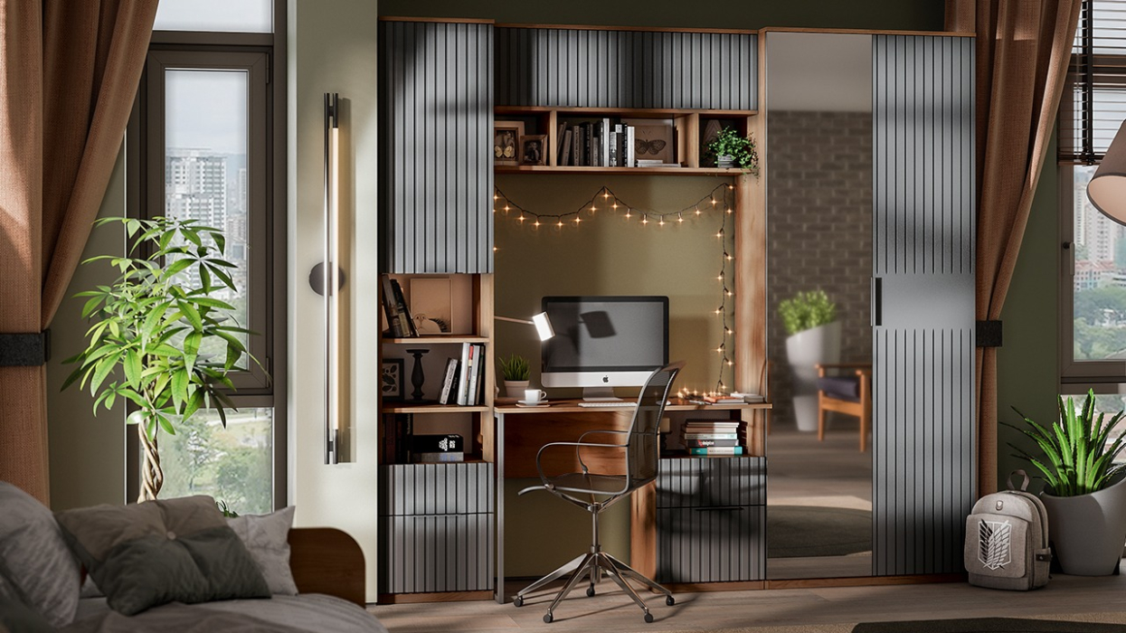 Для одежды, Шкаф комбинированный Хилтон с 2 дверями исп.2.1, дуб крафт золотой, графит матовый