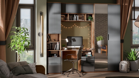 Шкаф комбинированный Хилтон с 2 дверями исп.2.1, дуб крафт золотой, графит матовый