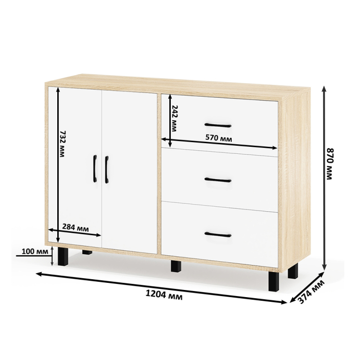 С зеркалом, Туалетный столик с подсветкой 115 и тумба-комод 123-1204