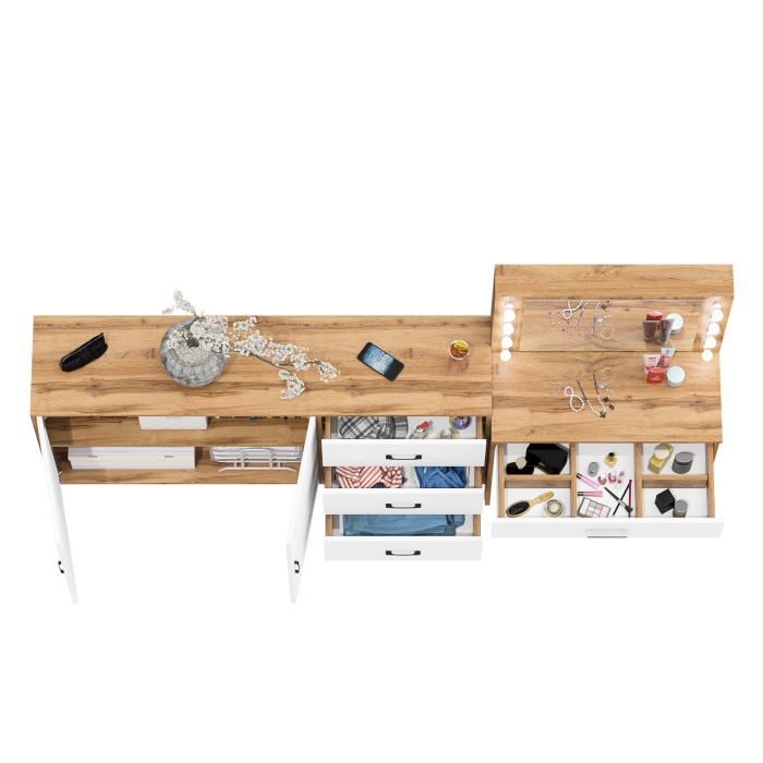 С зеркалом, Комод-тумба 123-1604 и туалетный столик с подсветкой СТ-4