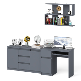 Стол компьютерный Мори МС-1 левый с верхней полкой и комодом с дверками и ящиками