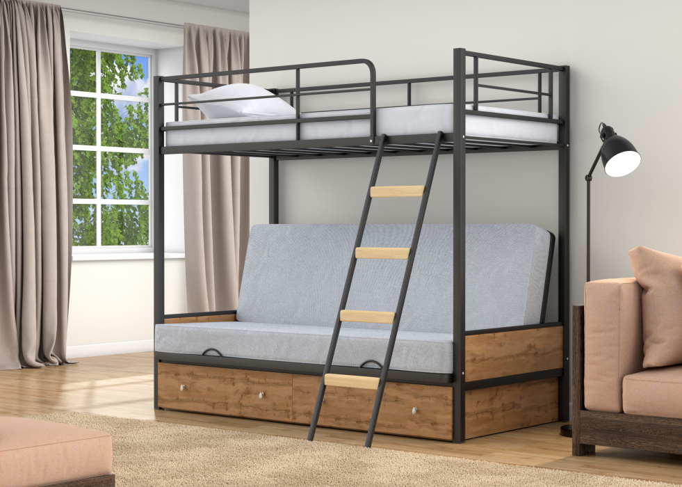 Для подростков, Двухъярусная кровать-диван Дакар 2 ящики Дуб крафт табак