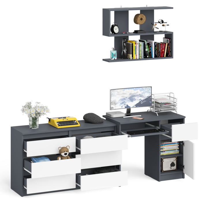 Домашние кабинеты, Широкий комод Мори МК1200.6 с письменным однотумбовым столом МС-1 правый и полкой на 900