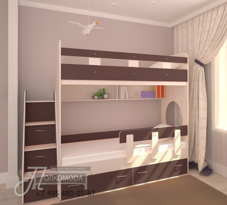 Для подростка, Трехъярусная кровать Юниор,  Дуб Молочный