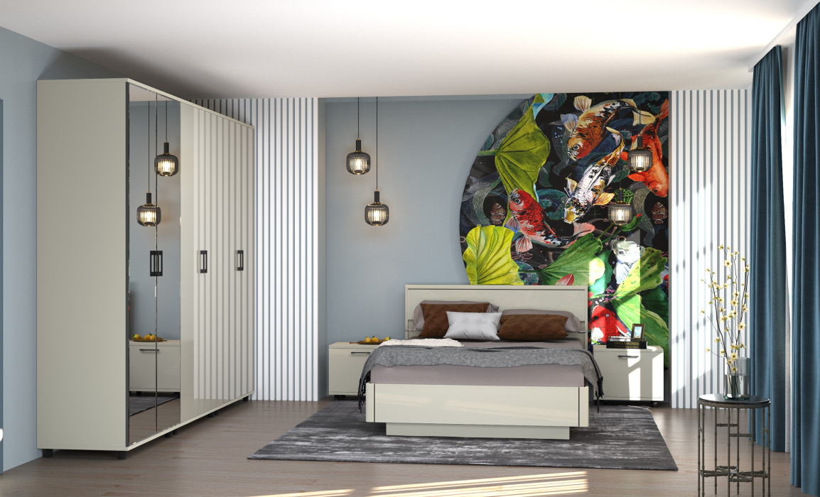 Спальные гарнитуры, Модульная спальня Грейс композиция 5  Серый Кашемир