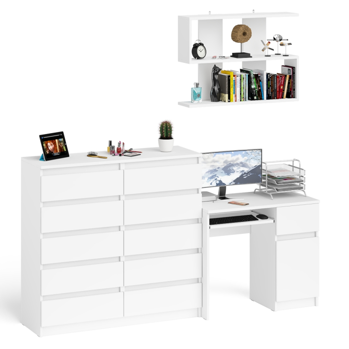 Домашние кабинеты, Стол компьютерный Мори МС-1 правый с комодом на 10-ть ящиков и навесной полкой 900