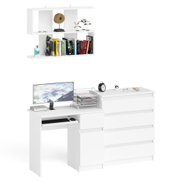 Комод Мори четыре ящика на 800 с компьютерным однотумбовым столом МС-1 правый и навесной полкой