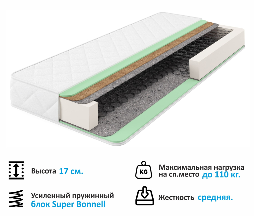 Мягкая кровать, Односпальная кровать-тахта Bonna 900 ортопедическое основание с матрасом PROMO B COCOS