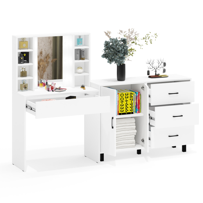 С зеркалом, Туалетный столик с подсветкой 115 и тумба-комод 123-1204