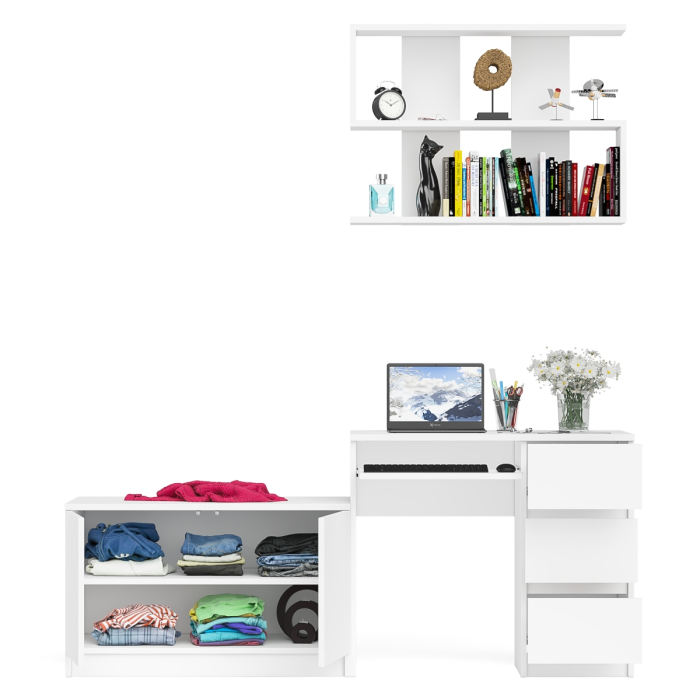 Прямые компьютерные столы, Открытая полка Мори 900 с компьютерным столом Мори МС-6 правый и тумбочкой с дверками