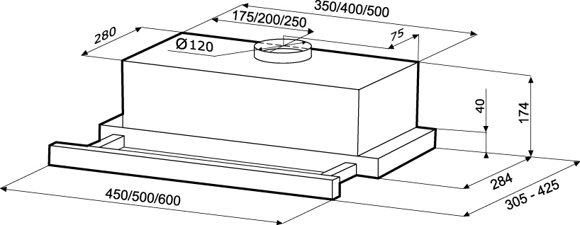 Вытяжки, Вытяжка кухонная KRONA KAMILLA 450 INOX ( 1 мотор)