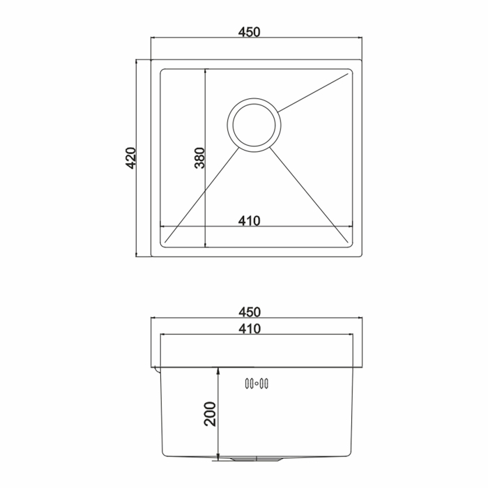 Кухонные мойки, Мойка подст.монтаж 45х42 (3,0) вып 3 1/2  MIXLINE PRO 20см с сифоном (сатин)