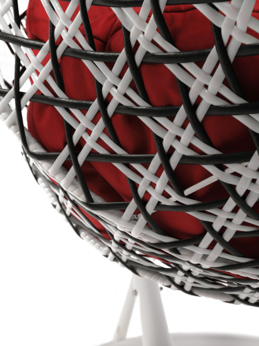 Подвесные кресла, Подвесное кресло КАПЛЯ ЛЮКС белая стойка двуцветное с ротангом