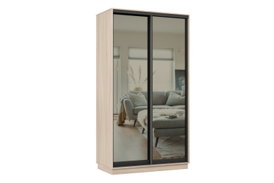 Шкаф-купе Премьер 02 (01ЗГ;01ЗГ) фасады зеркало графит/двухдверный/Профиль чёрный муар