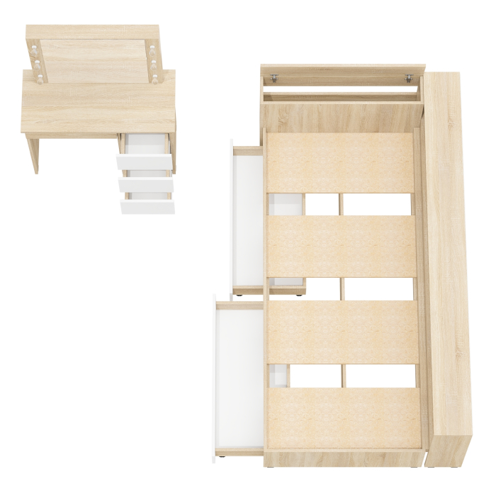 Спальные гарнитуры, Кровать с ящиками с прикроватным блоком для вещей Ксения 900 и столик косметический с подсветкой Сура