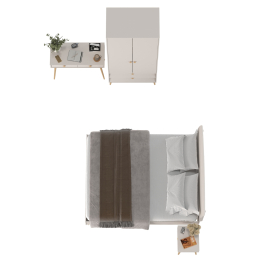 Столик в спальню с кроватью 1600 для двоих Афина с тумбочкой и шкафом для одежды