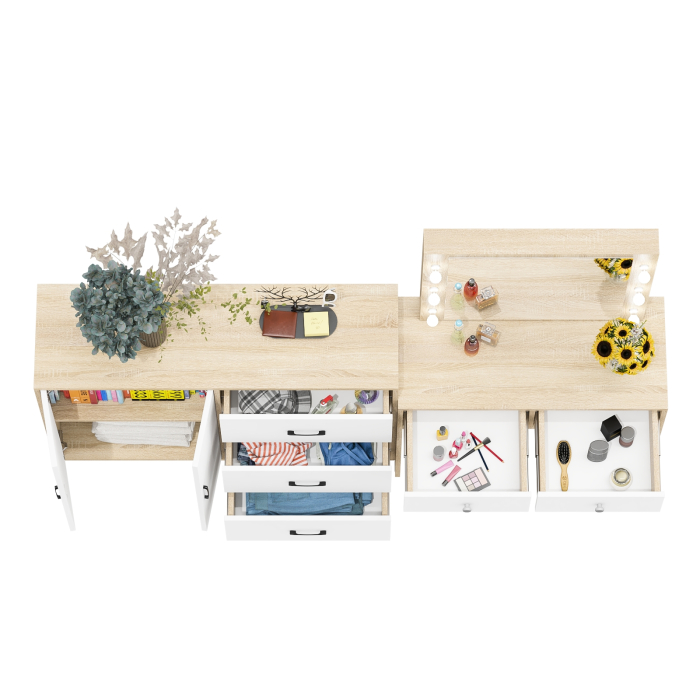 С зеркалом, Комод 123-1204 и косметический столик с подсветкой СТ-5