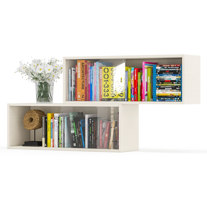 Настенные полки, Комплект из двух книжных полок со стеклом КН-01