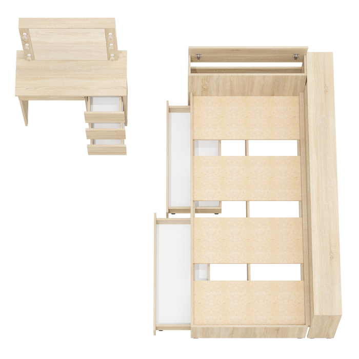 Спальные гарнитуры, Кровать с ящиками с прикроватным блоком для вещей Ксения 900 и столик косметический с подсветкой Сура