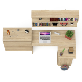 Книжная навесная полка Мори с угловым компьютерным столом МС-16 правым и комодом Мори МК800.4