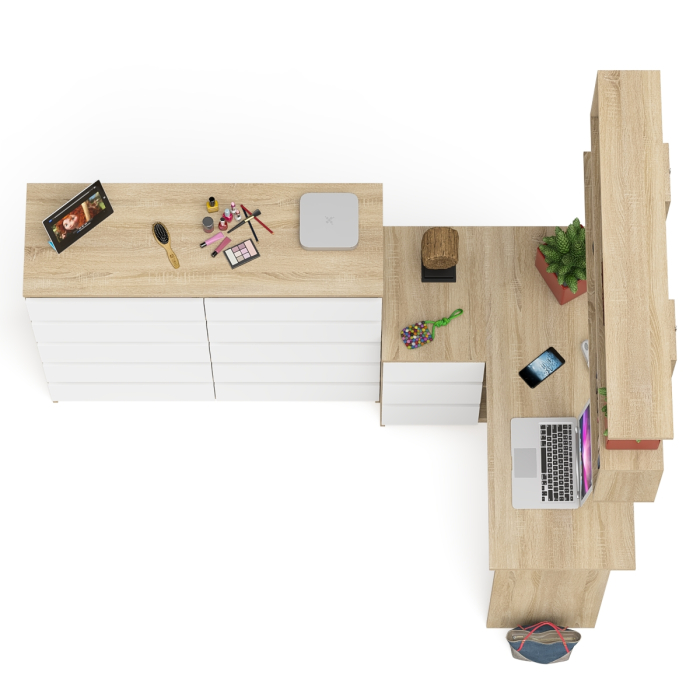 Домашние кабинеты, Стол угловой компьютерный Мори МС-16 левый с комодом на 10-ть ящиков и полкой на 1200