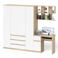 Домашние кабинеты, Четырёх-дверный шкаф-комод Мори МШ1600.1 с компьютерным столом МС-1 тумба слева и верхней полкой