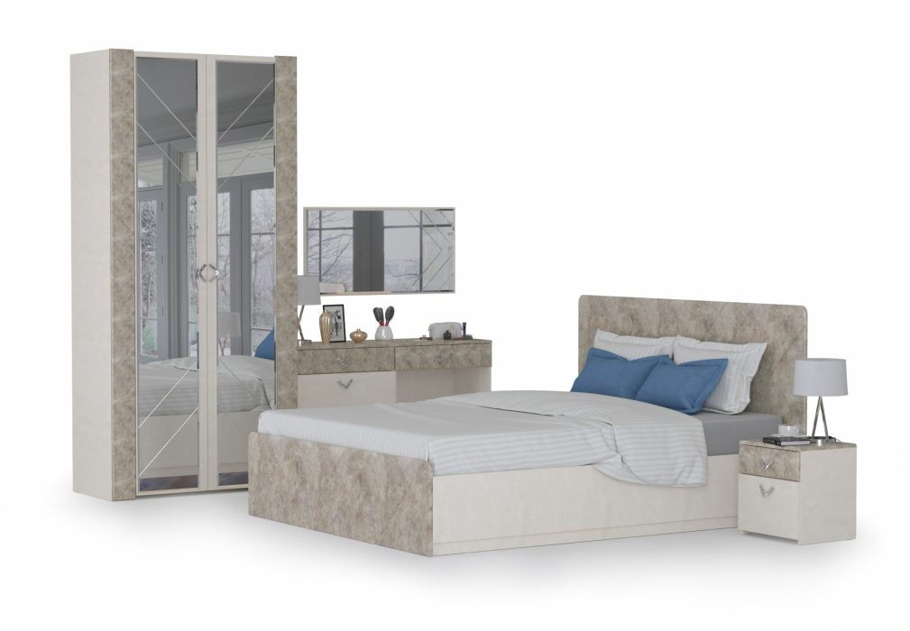 Модульные cпальни, Спальня Амели № 8 шёлковый камень/бетон чикаго беж, 6 предметов мебели