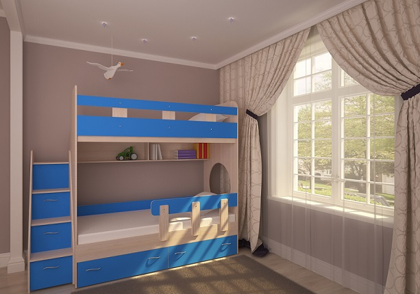 Для подростка, Трехъярусная кровать Юниор,  Дуб Молочный