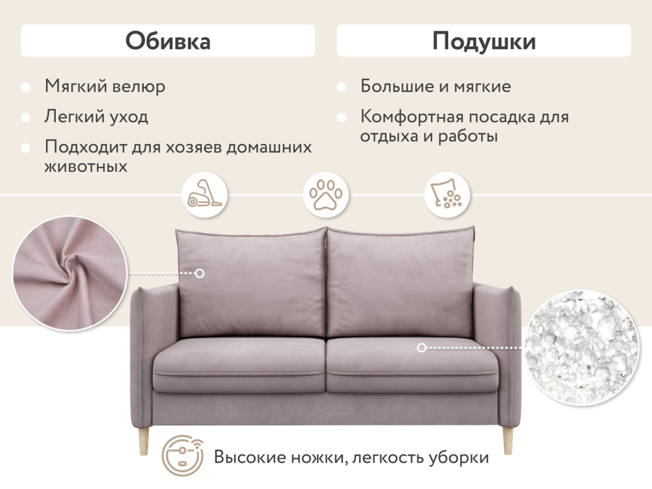 Диваны кровати со спальным местом, Диван-кровать Сканди мини, велюр
